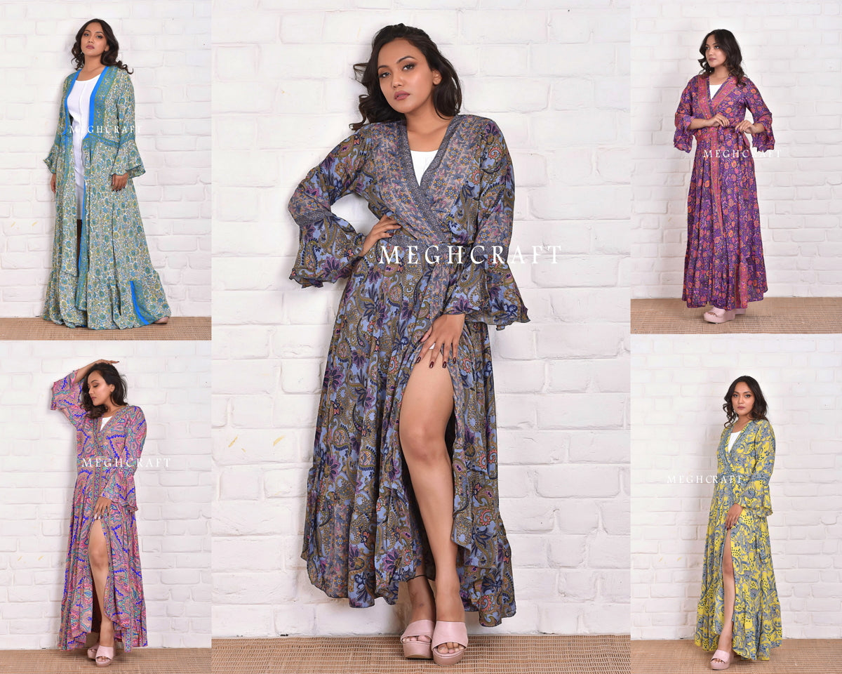Wholesale Boho Silk Wrap Kimono Dress