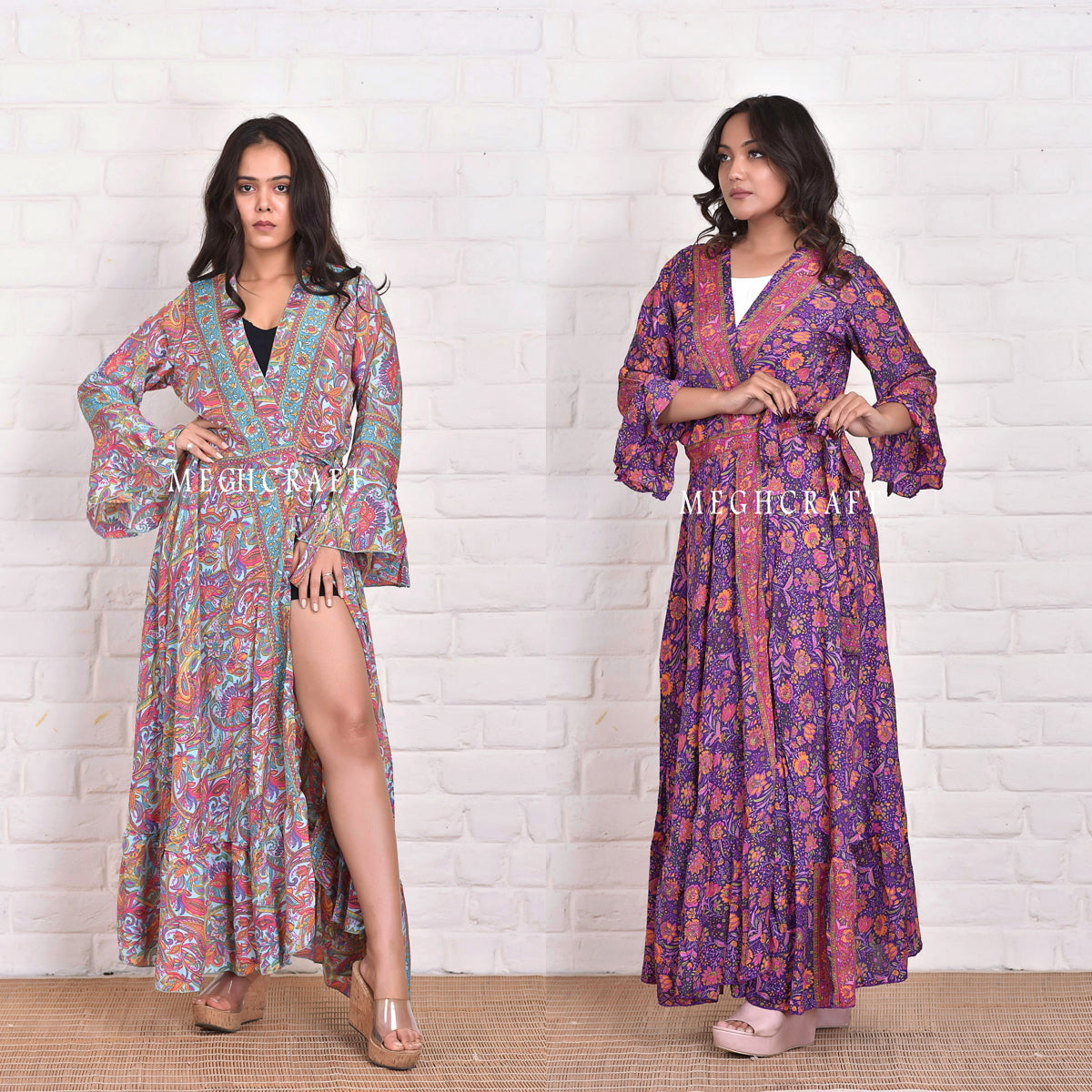Wholesale Boho Silk Wrap Kimono Dress