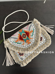 Embroidered Jute Coin Clutch