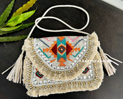 Embroidered Jute Coin Clutch