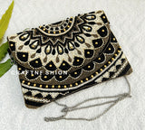 Black Beaded Boho Jute Purse