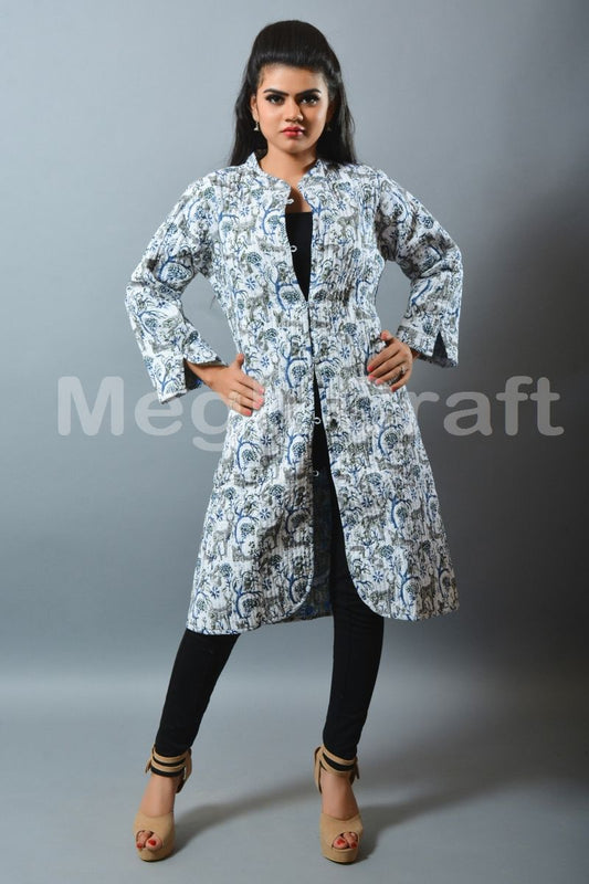 Animal Print Quilted Long Jacket